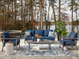 Gali Gray/Blue Outdoor Sofa/Chairs/Table Set (Set of 4) by Ashley at Eve Furniture