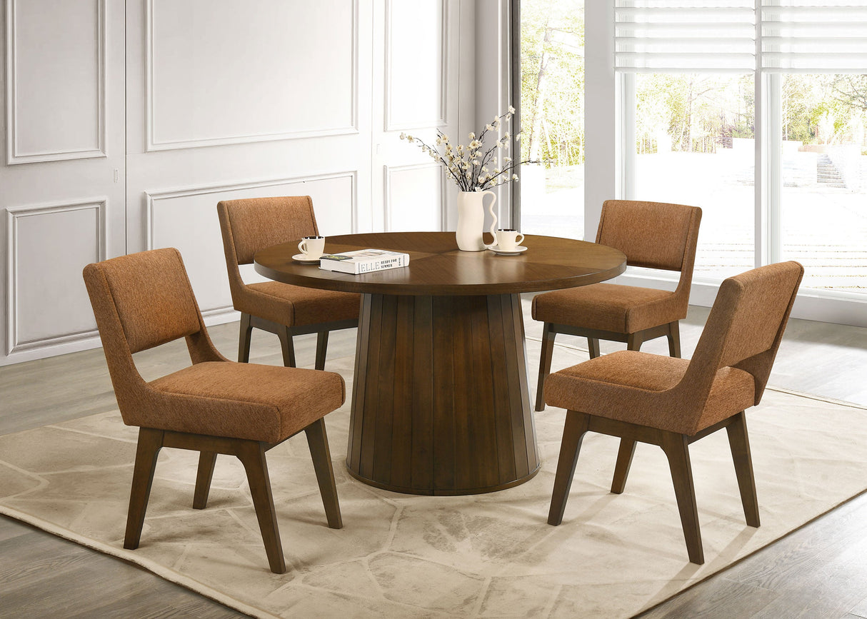 Galindo Walnut 52-inch Round Walnut Veneer Dining Table by Coaster at Eve Furniture