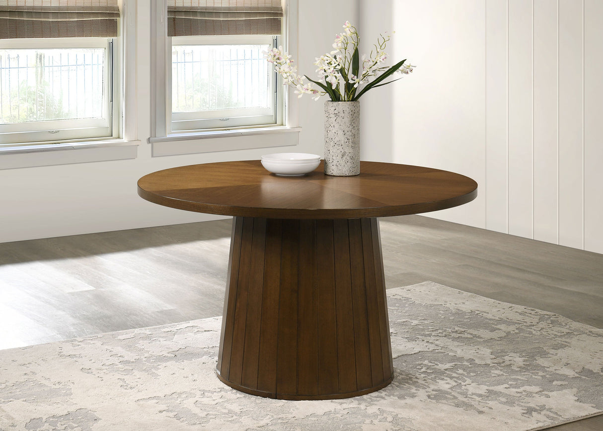 Galindo Walnut 52-inch Round Walnut Veneer Dining Table by Coaster at Eve Furniture