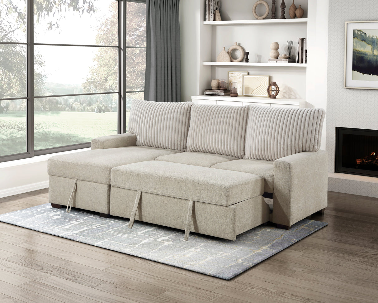 Gallatin Beige 2-Piece Sectional with Left Chaise, Pull-out Bed and Hidden Storage by Homelegance at Eve Furniture