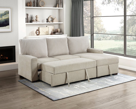 Gallatin Beige 2-Piece Sectional with Right Chaise, Pull-out Bed and Hidden Storage by Homelegance at Eve Furniture