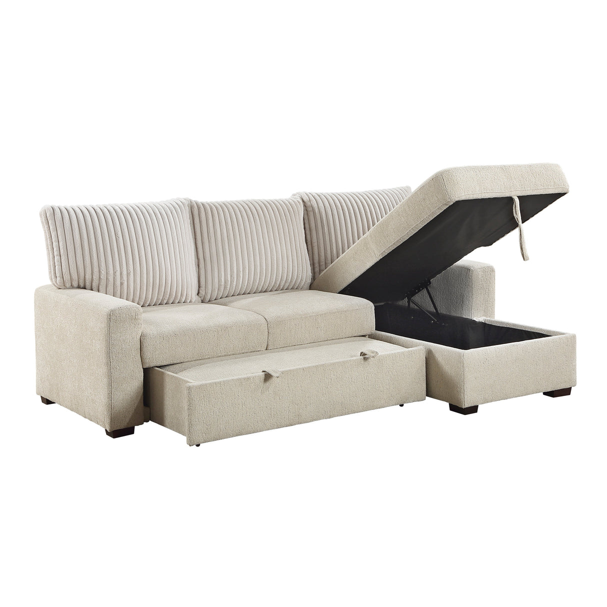 Gallatin Beige 2-Piece Sectional with Right Chaise, Pull-out Bed and Hidden Storage by Homelegance at Eve Furniture