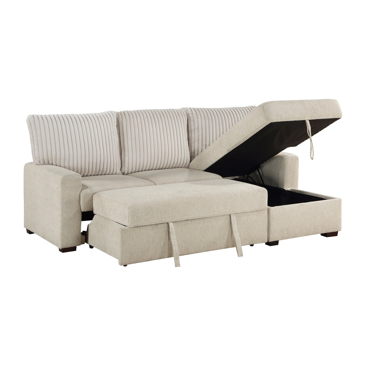 Gallatin Beige 2-Piece Sectional with Right Chaise, Pull-out Bed and Hidden Storage by Homelegance at Eve Furniture
