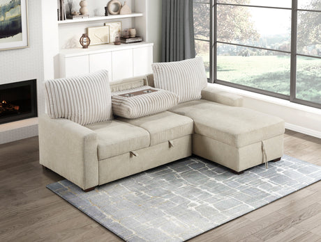 Gallatin Beige 2-Piece Sectional with Right Chaise, Pull-out Bed and Hidden Storage by Homelegance at Eve Furniture