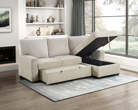 Gallatin Beige 2-Piece Sectional with Right Chaise, Pull-out Bed and Hidden Storage by Homelegance at Eve Furniture
