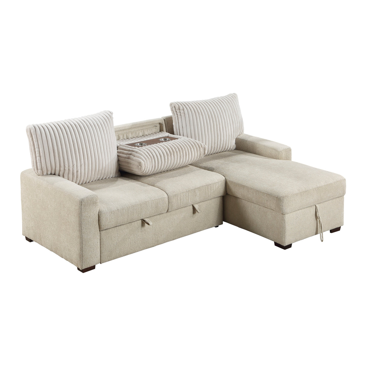 Gallatin Beige 2-Piece Sectional with Right Chaise, Pull-out Bed and Hidden Storage by Homelegance at Eve Furniture