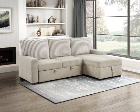 Gallatin Beige 2-Piece Sectional with Right Chaise, Pull-out Bed and Hidden Storage by Homelegance at Eve Furniture