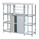 Gallimore High Glossy White/Chrome 2-Door Bar Cabinet with Glass Shelf by Coaster at Eve Furniture