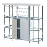 Gallimore High Glossy White/Chrome 2-Door Bar Cabinet with Glass Shelf by Coaster at Eve Furniture