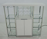 Gallimore High Glossy White/Chrome 2-Door Bar Cabinet with Glass Shelf by Coaster at Eve Furniture
