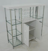 Gallimore High Glossy White/Chrome 2-Door Bar Cabinet with Glass Shelf by Coaster at Eve Furniture