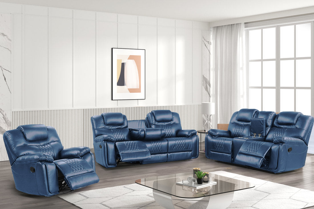 Galveston Blue - 3pc Oversized Reclining Living Room Set