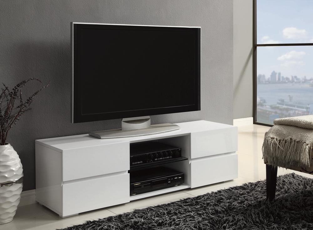 Galvin White 4-Drawer TV Console Glossy by Coaster at Eve Furniture