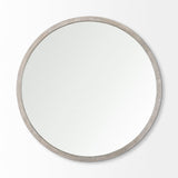 Gambit Round Gray Wash Wood Frame Wall Mirror by Mercana at Eve Furniture