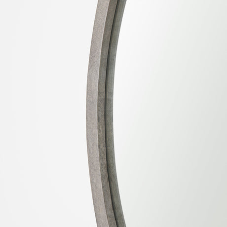 Gambit Round Gray Wash Wood Frame Wall Mirror by Mercana at Eve Furniture