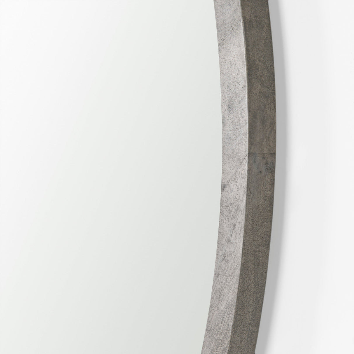 Gambit Round Gray Wash Wood Frame Wall Mirror by Mercana at Eve Furniture