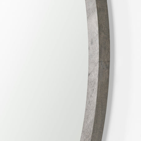 Gambit Round Gray Wash Wood Frame Wall Mirror by Mercana at Eve Furniture