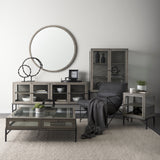 Gambit Round Gray Wash Wood Frame Wall Mirror by Mercana at Eve Furniture