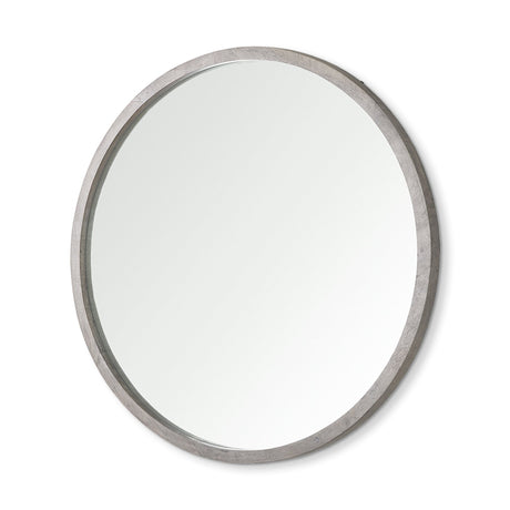 Gambit Round Gray Wash Wood Frame Wall Mirror by Mercana at Eve Furniture