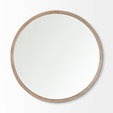 Gambit Round Light Brown Wood Frame Wall Mirror by Mercana at Eve Furniture