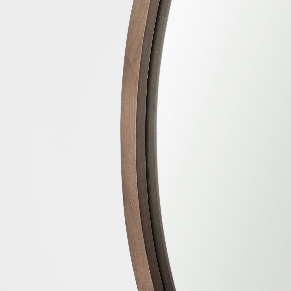 Gambit Round Light Brown Wood Frame Wall Mirror by Mercana at Eve Furniture