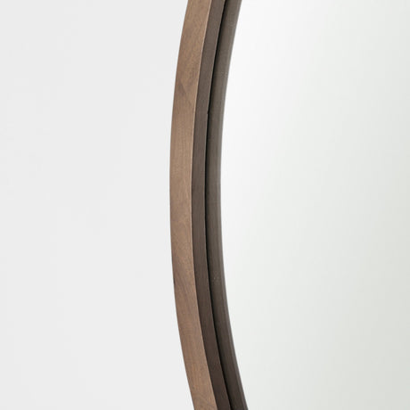 Gambit Round Light Brown Wood Frame Wall Mirror by Mercana at Eve Furniture
