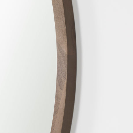 Gambit Round Light Brown Wood Frame Wall Mirror by Mercana at Eve Furniture