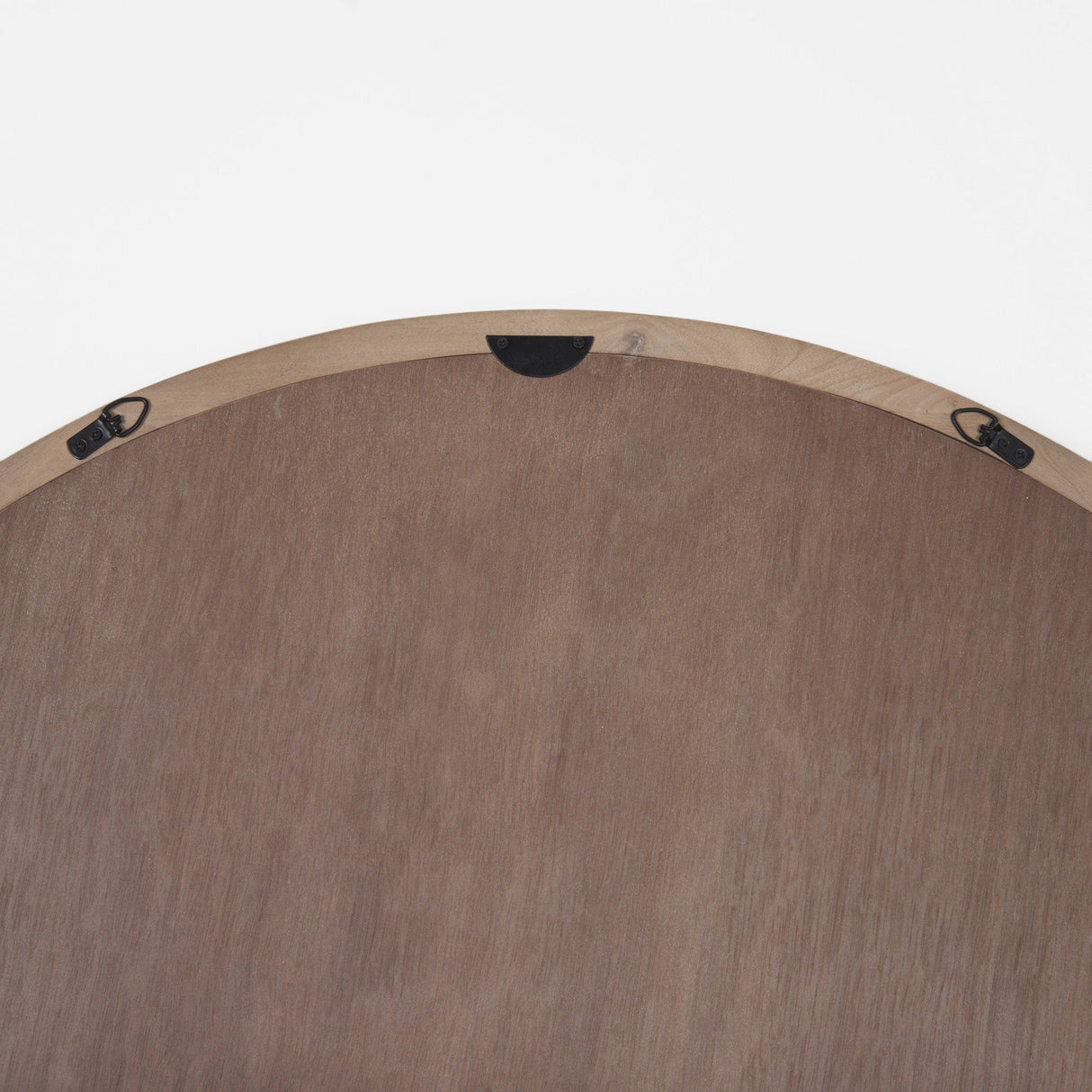 Gambit Round Light Brown Wood Frame Wall Mirror by Mercana at Eve Furniture