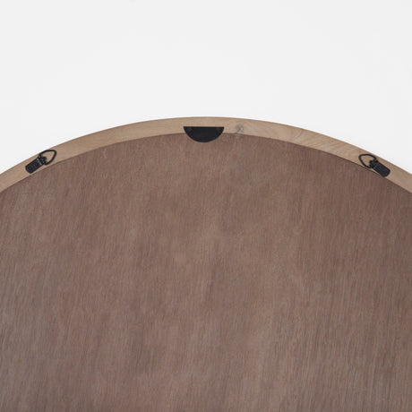 Gambit Round Light Brown Wood Frame Wall Mirror by Mercana at Eve Furniture