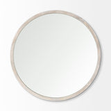 Gambit Round White Wash Wood Frame Wall Mirror by Mercana at Eve Furniture