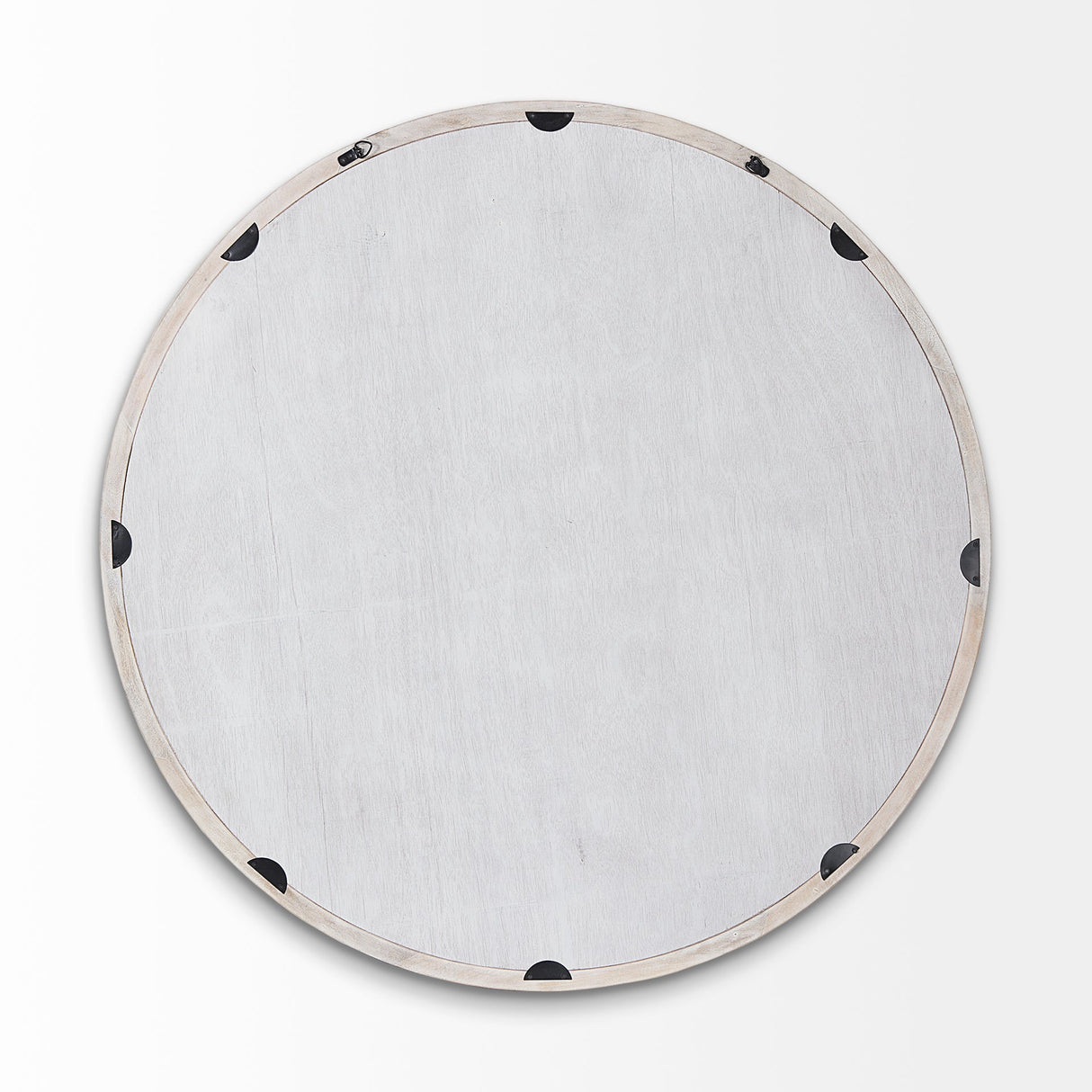 Gambit Round White Wash Wood Frame Wall Mirror by Mercana at Eve Furniture