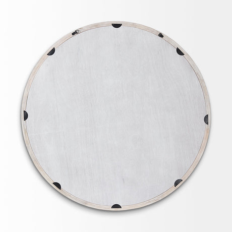 Gambit Round White Wash Wood Frame Wall Mirror by Mercana at Eve Furniture