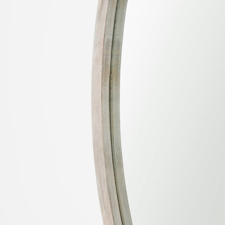 Gambit Round White Wash Wood Frame Wall Mirror by Mercana at Eve Furniture