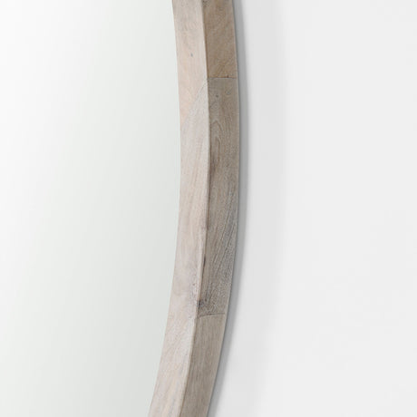 Gambit Round White Wash Wood Frame Wall Mirror by Mercana at Eve Furniture