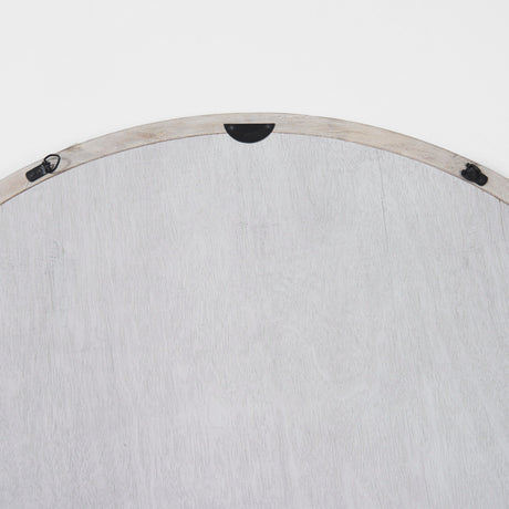 Gambit Round White Wash Wood Frame Wall Mirror by Mercana at Eve Furniture