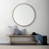 Gambit Round White Wash Wood Frame Wall Mirror by Mercana at Eve Furniture