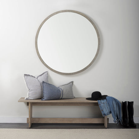 Gambit Round White Wash Wood Frame Wall Mirror by Mercana at Eve Furniture