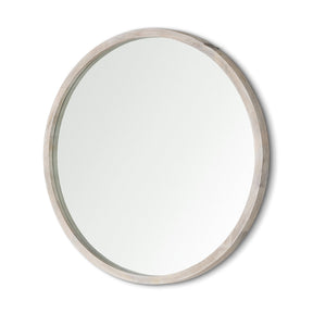 Gambit Round White Wash Wood Frame Wall Mirror by Mercana at Eve Furniture