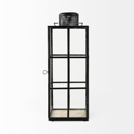 Gamfield Large Black Metal and Glass Lantern by Mercana at Eve Furniture