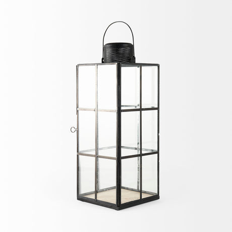 Gamfield Large Black Metal and Glass Lantern by Mercana at Eve Furniture