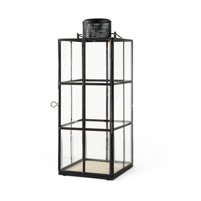 Gamfield Large Black Metal and Glass Lantern by Mercana at Eve Furniture