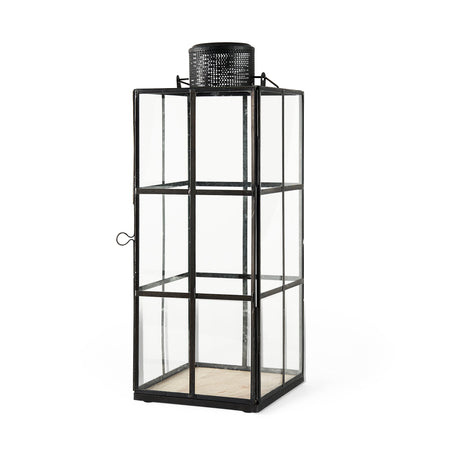 Gamfield Large Black Metal and Glass Lantern by Mercana at Eve Furniture