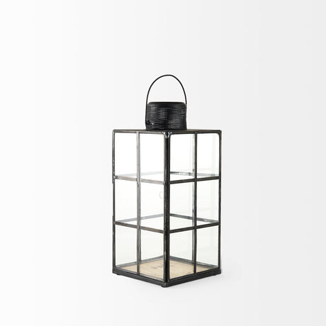 Gamfield Medium Black Metal and Glass Lantern by Mercana at Eve Furniture
