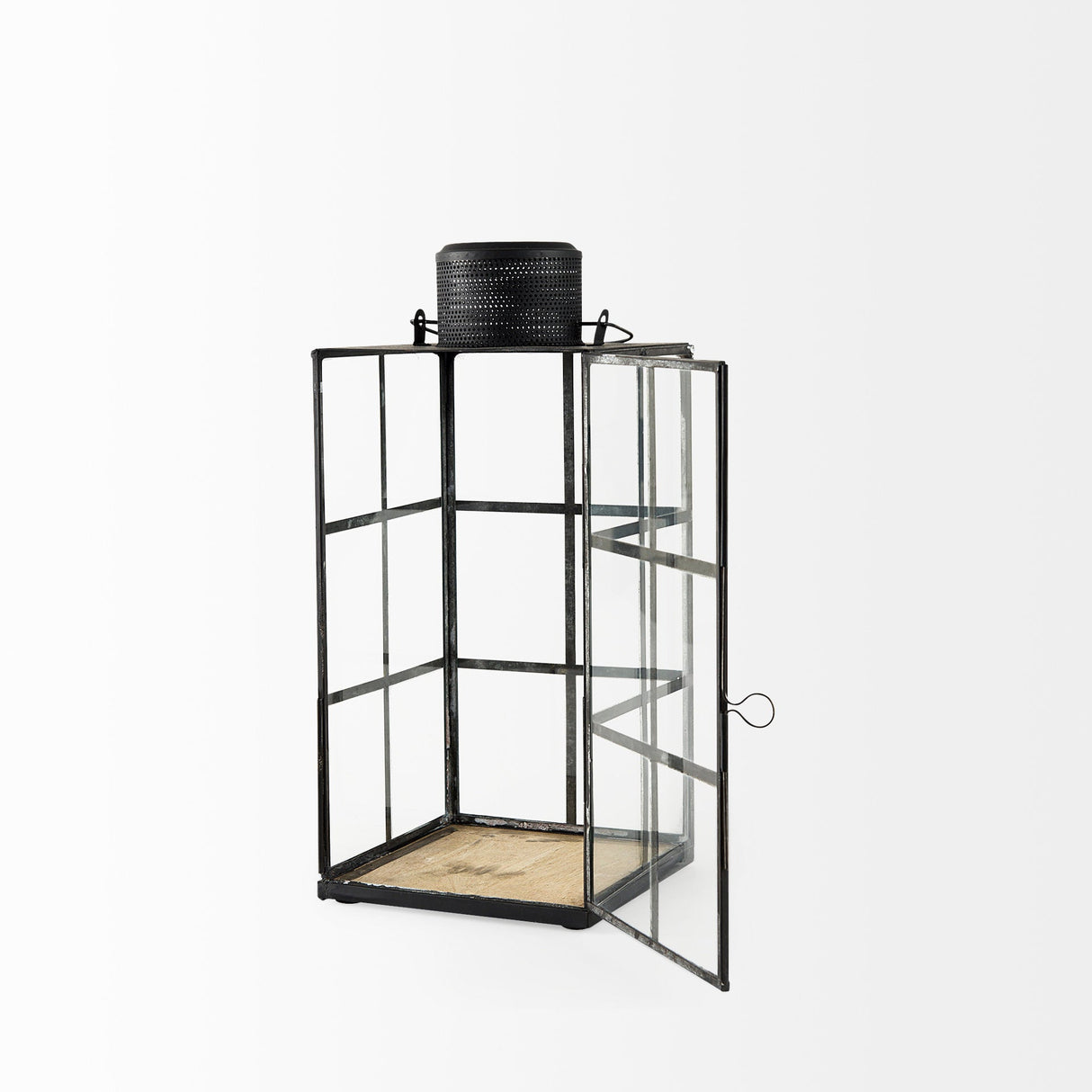 Gamfield Medium Black Metal and Glass Lantern by Mercana at Eve Furniture