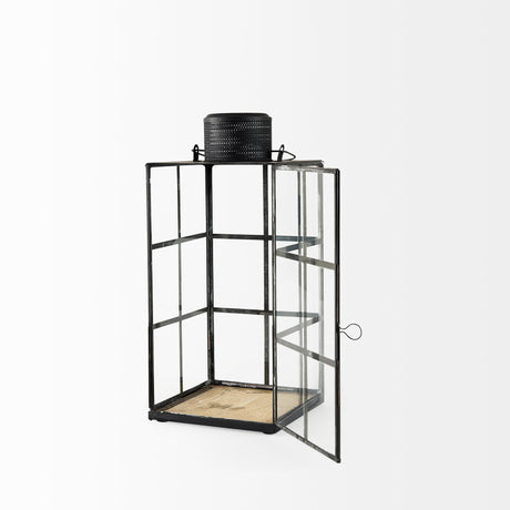 Gamfield Medium Black Metal and Glass Lantern by Mercana at Eve Furniture