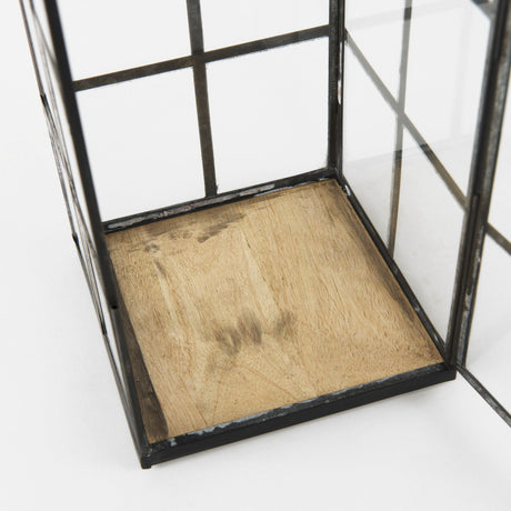 Gamfield Medium Black Metal and Glass Lantern by Mercana at Eve Furniture