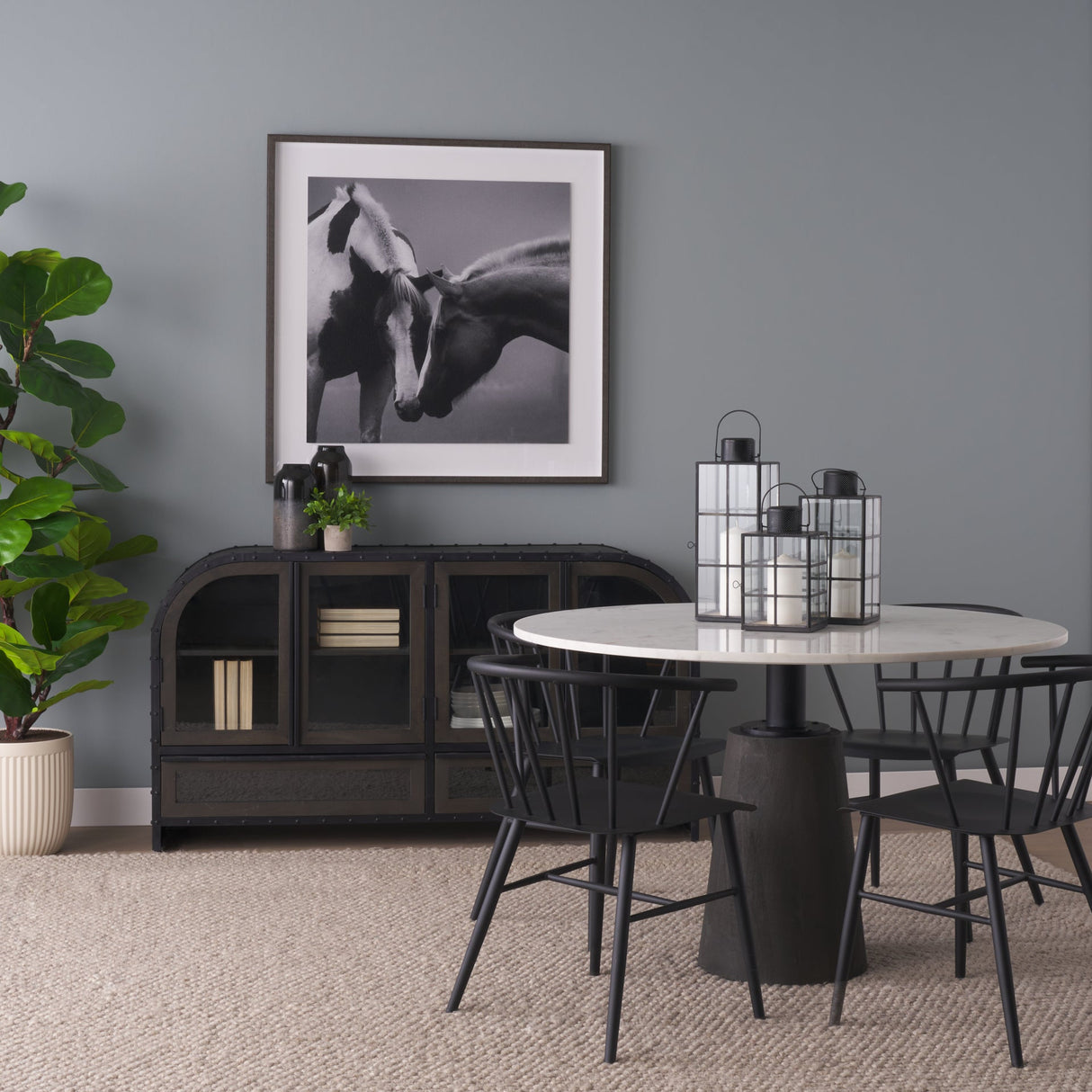 Gamfield Medium Black Metal and Glass Lantern by Mercana at Eve Furniture