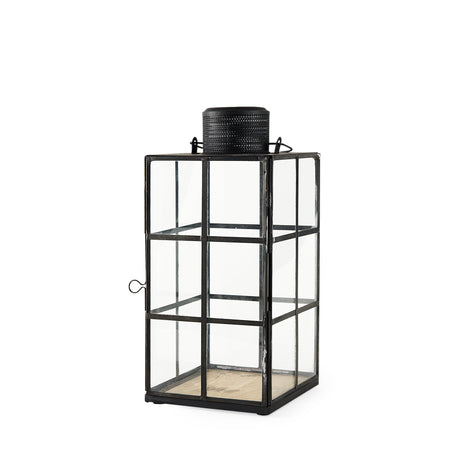 Gamfield Medium Black Metal and Glass Lantern by Mercana at Eve Furniture