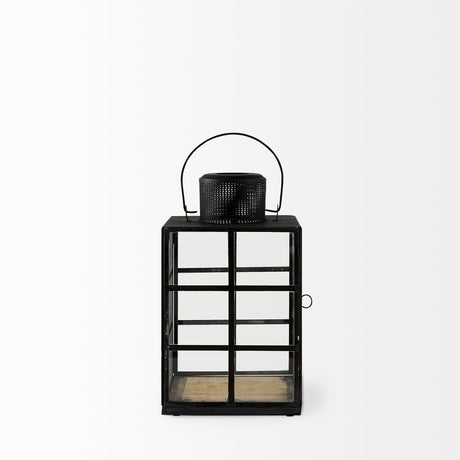 Gamfield Small Black Metal and Glass Lantern by Mercana at Eve Furniture