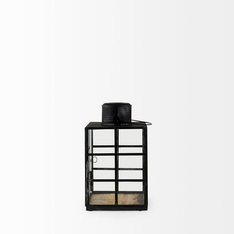 Gamfield Small Black Metal and Glass Lantern by Mercana at Eve Furniture